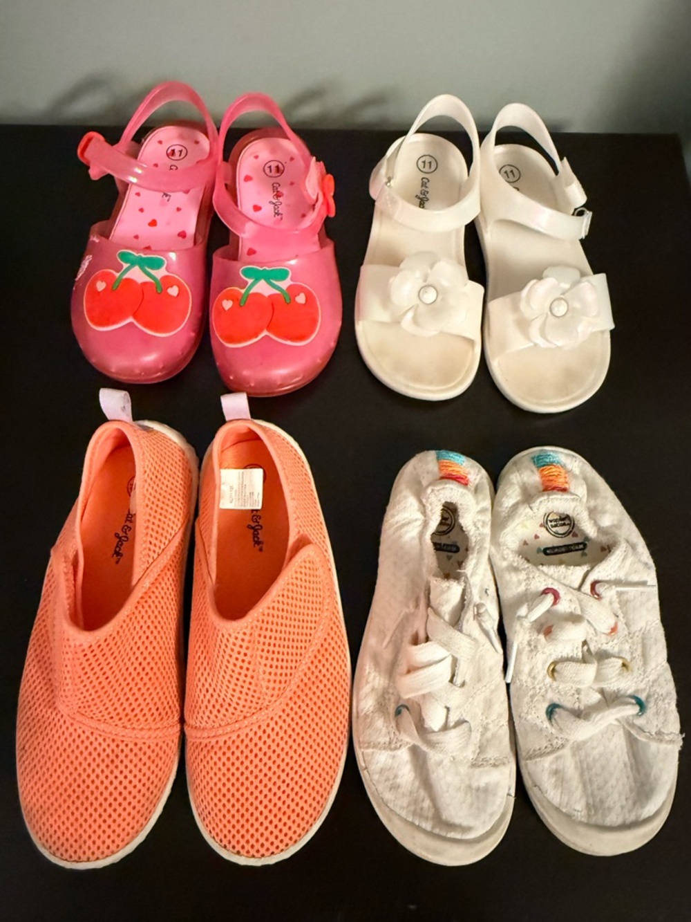 Girls Size 11 Shoe Bundle 4 Pairs Sandals Sneakers Water Shoes Pink White